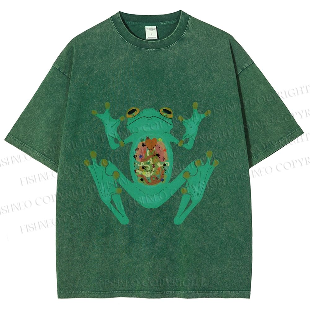Unisex Frog Printed Washed Tee