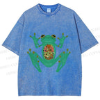 Unisex Frog Printed Washed Tee