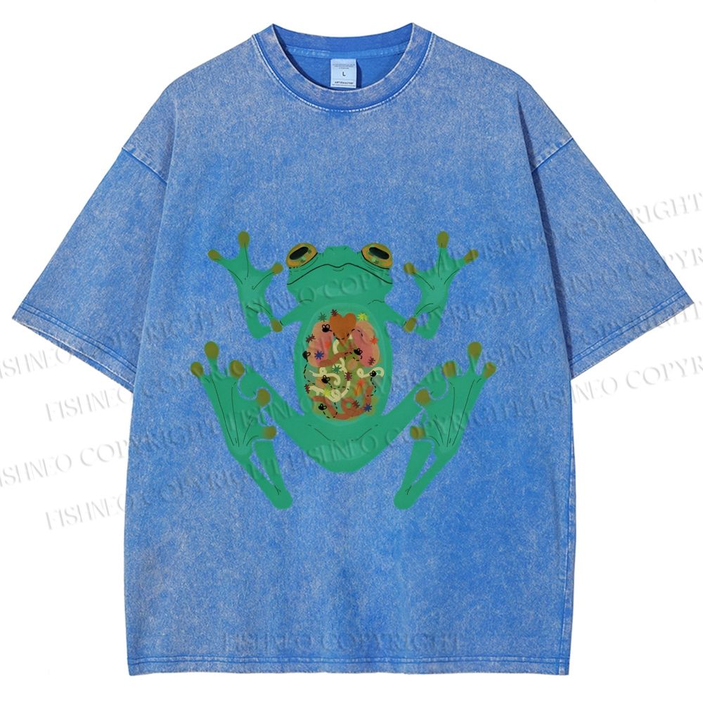 Unisex Frog Printed Washed Tee