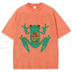 Unisex Frog Printed Washed Tee