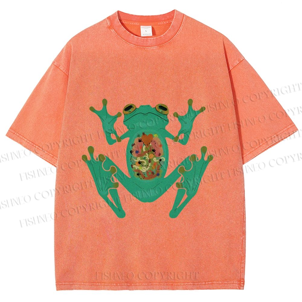 Unisex Frog Printed Washed Tee