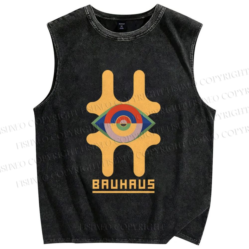 Unisex Bauhaus Geometric Eyes Printed Washed Tank Top