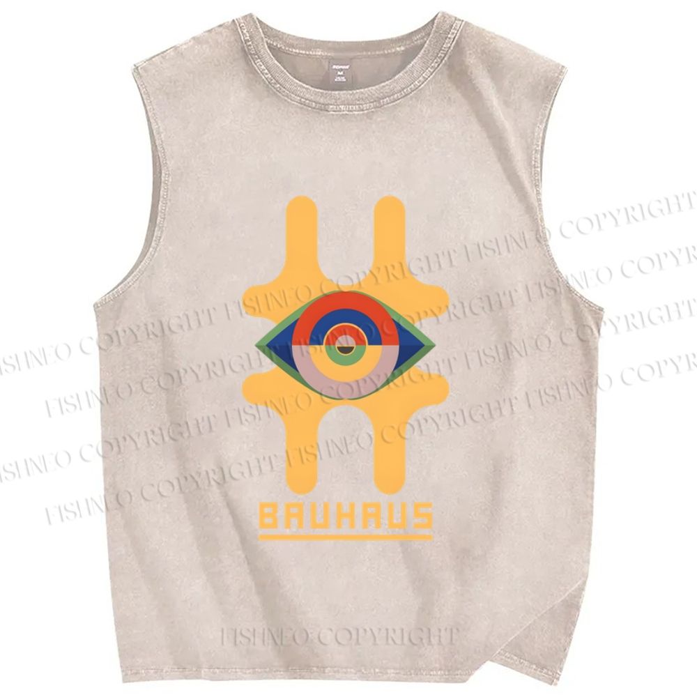 Unisex Bauhaus Geometric Eyes Printed Washed Tank Top