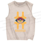 Unisex Bauhaus Geometric Eyes Printed Washed Tank Top