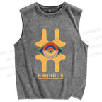 Unisex Bauhaus Geometric Eyes Printed Washed Tank Top