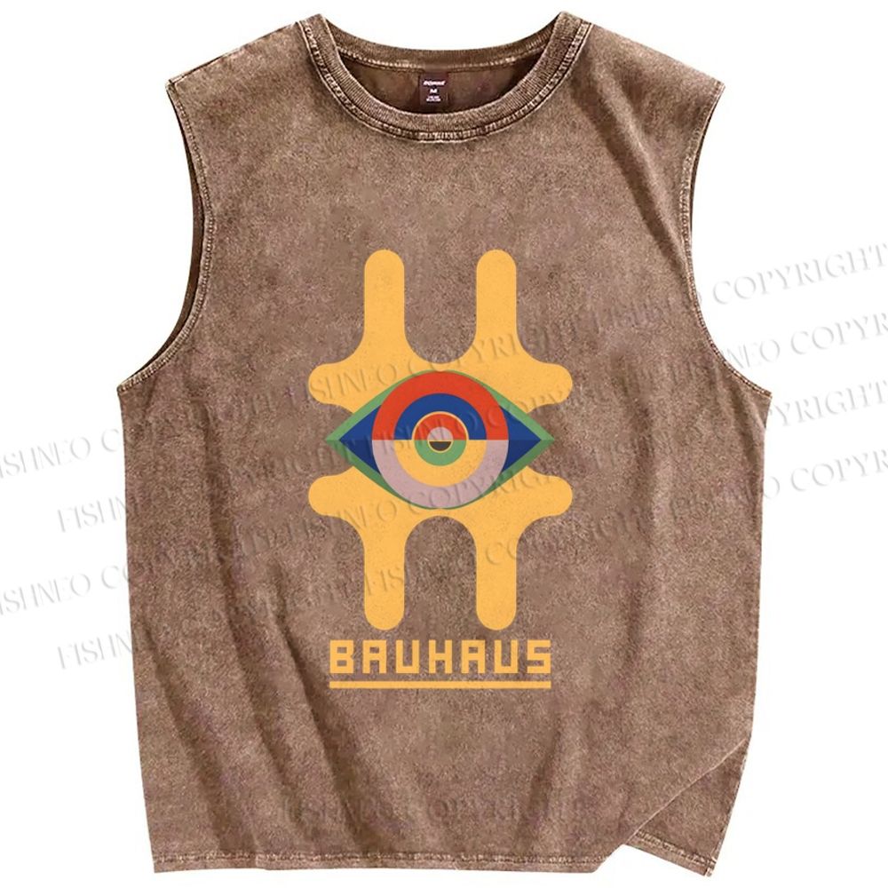 Unisex Bauhaus Geometric Eyes Printed Washed Tank Top