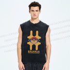Unisex Bauhaus Geometric Eyes Printed Washed Tank Top