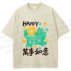 Unisex Happy Horse Best Wishes Printed Washed Tee