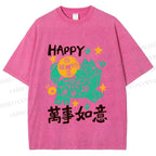Unisex Happy Horse Best Wishes Printed Washed Tee