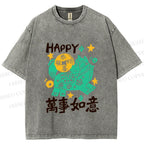 Unisex Happy Horse Best Wishes Printed Washed Tee
