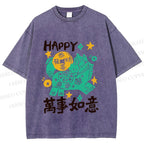 Unisex Happy Horse Best Wishes Printed Washed Tee