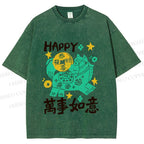 Unisex Happy Horse Best Wishes Printed Washed Tee