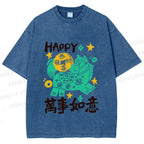 Unisex Happy Horse Best Wishes Printed Washed Tee