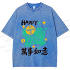 Unisex Happy Horse Best Wishes Printed Washed Tee