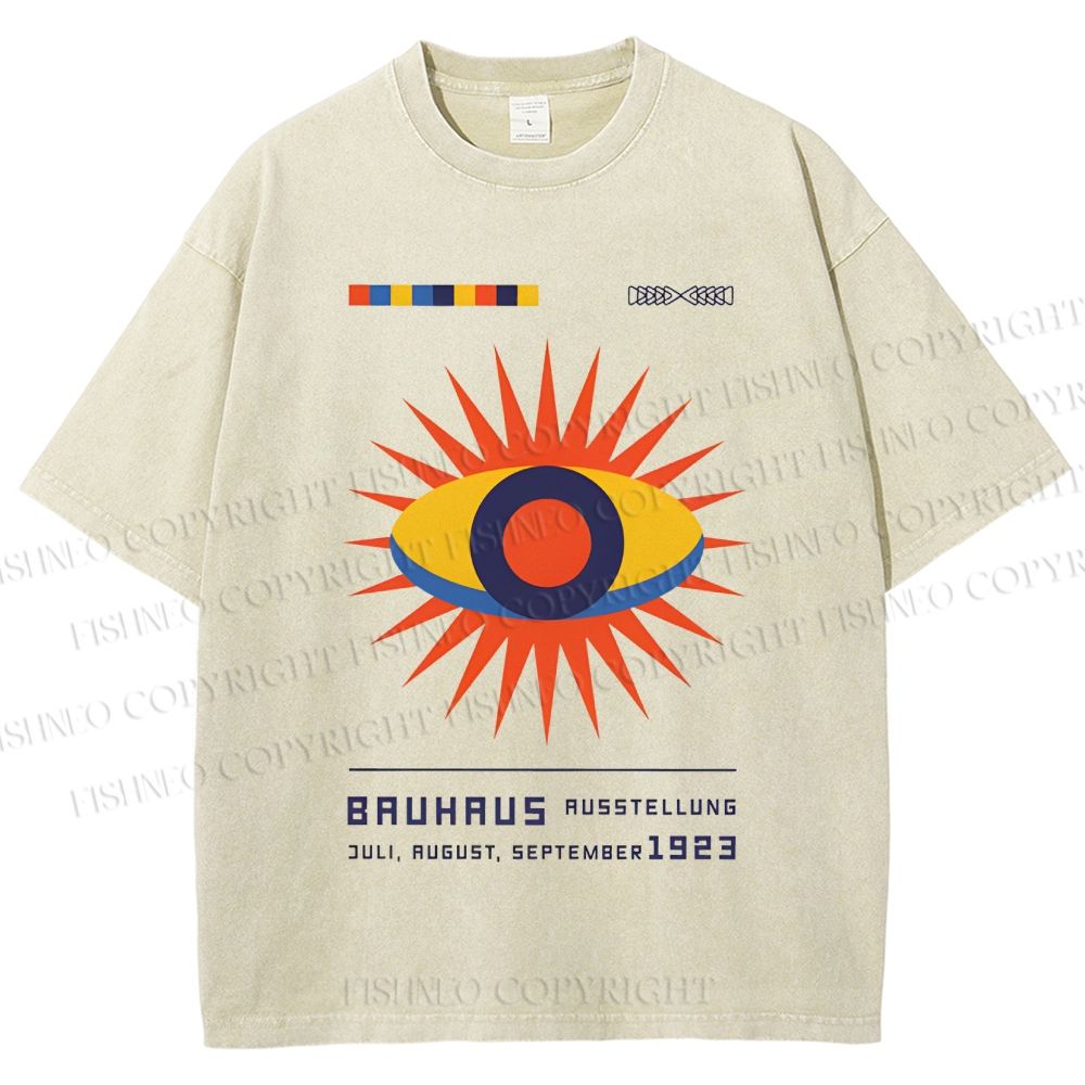 Unisex Bauhaus Geometric Eyes Printed Washed Tee