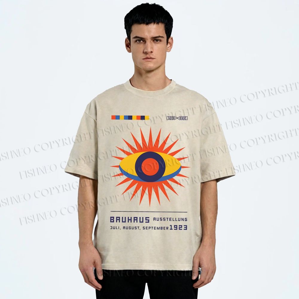 Unisex Bauhaus Geometric Eyes Printed Washed Tee