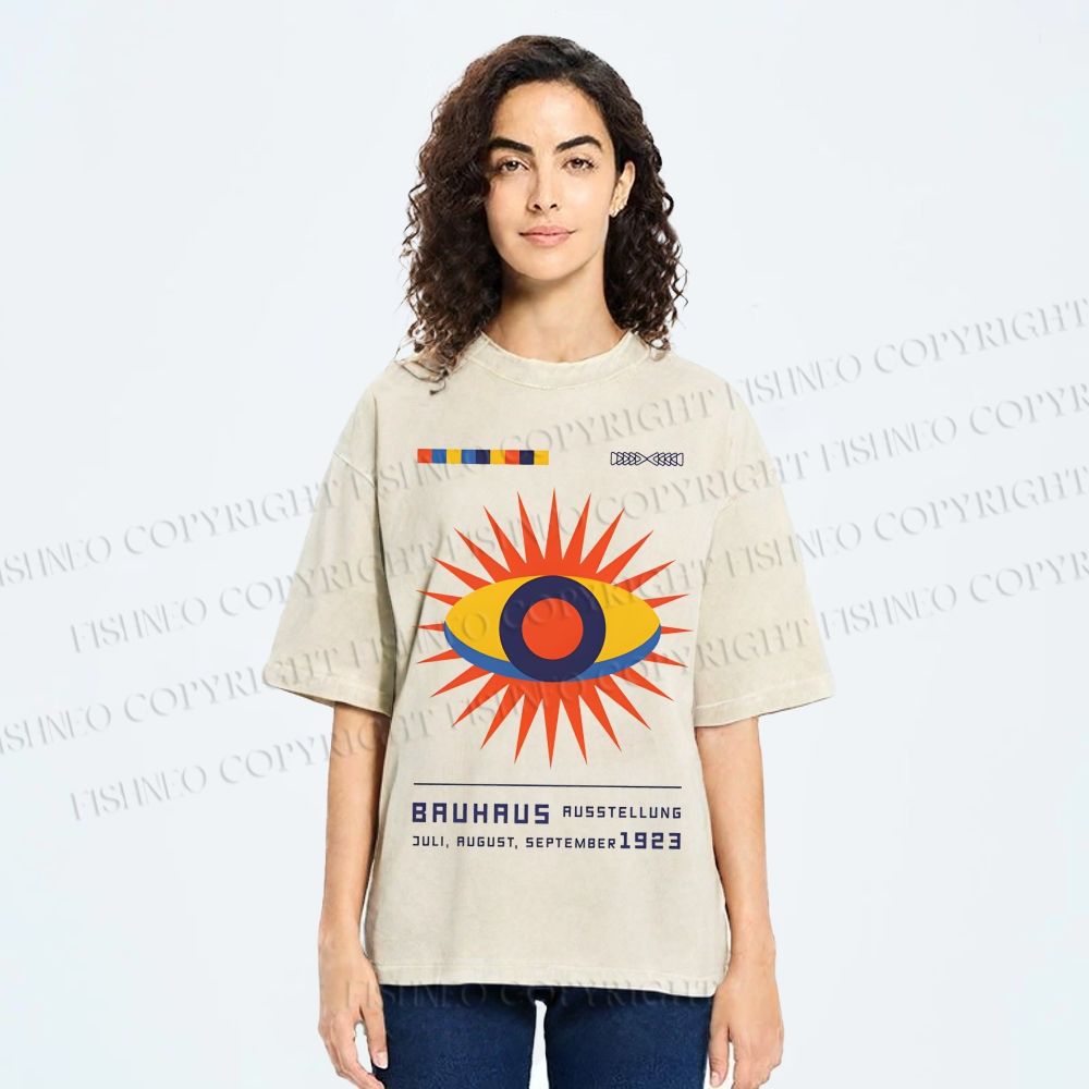 Unisex Bauhaus Geometric Eyes Printed Washed Tee