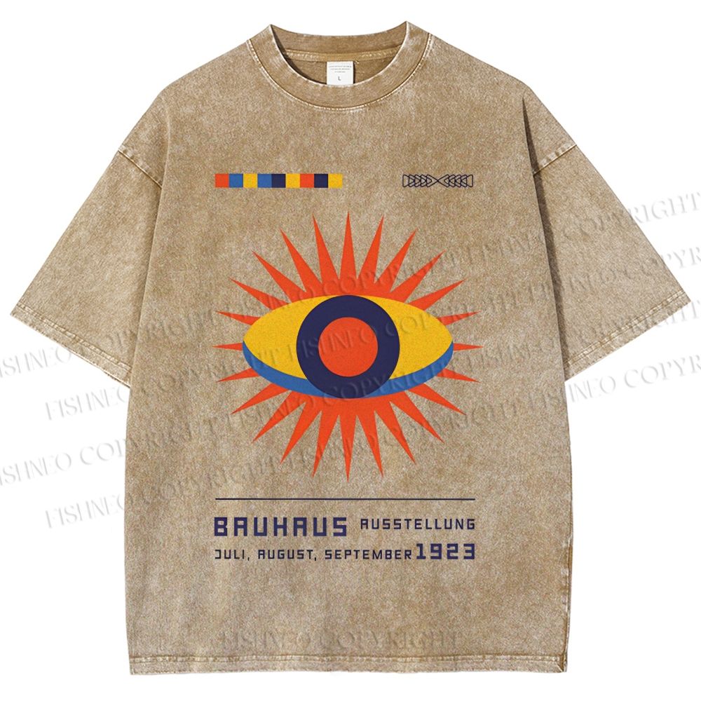 Unisex Bauhaus Geometric Eyes Printed Washed Tee