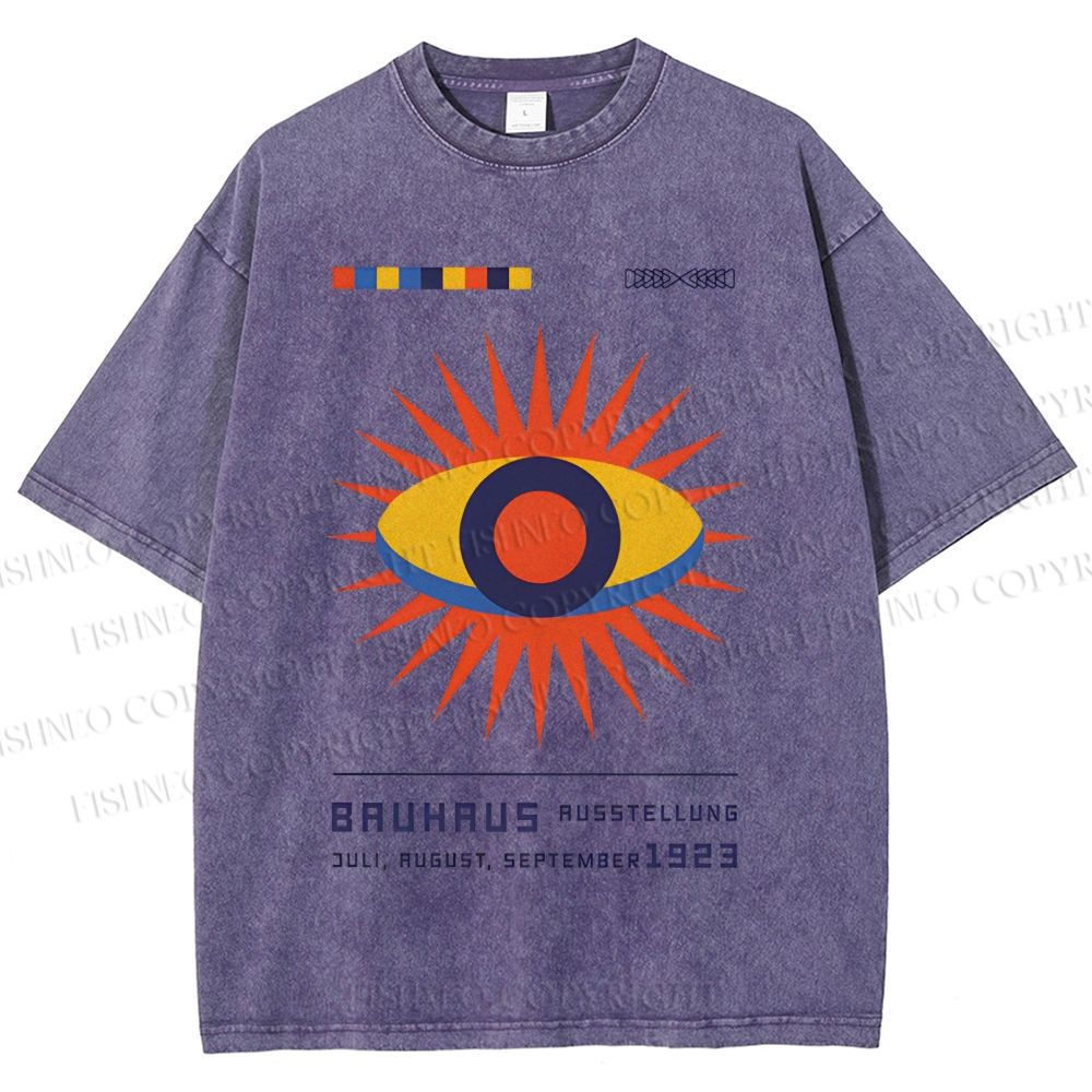 Unisex Bauhaus Geometric Eyes Printed Washed Tee