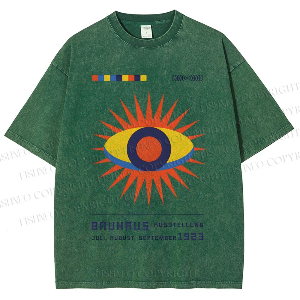 Unisex Bauhaus Geometric Eyes Printed Washed Tee