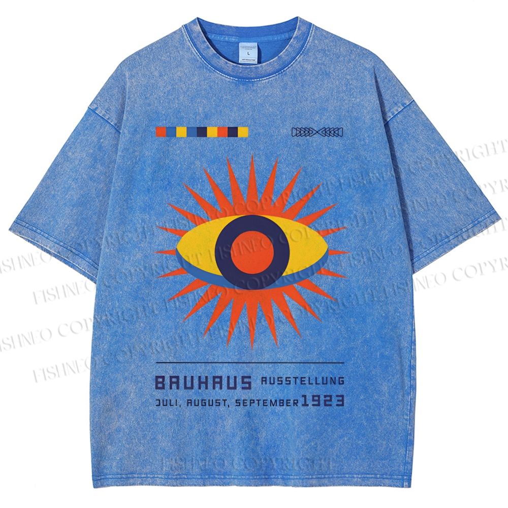 Unisex Bauhaus Geometric Eyes Printed Washed Tee