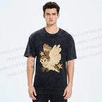 Unisex Flying Owl Printed Washed Tee