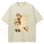 Unisex Flying Owl Printed Washed Tee