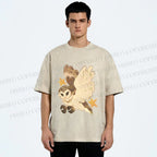 Unisex Flying Owl Printed Washed Tee