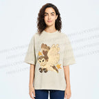 Unisex Flying Owl Printed Washed Tee