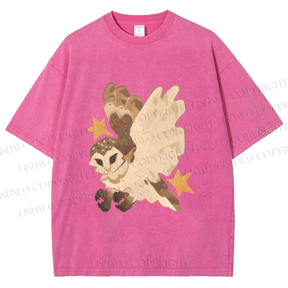 Unisex Flying Owl Printed Washed Tee
