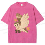 Unisex Flying Owl Printed Washed Tee