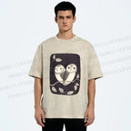 Unisex Cute Owls in Love Printed Washed Tee