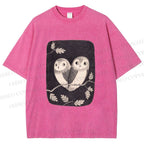 Unisex Cute Owls in Love Printed Washed Tee