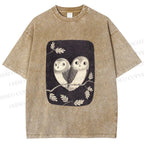 Unisex Cute Owls in Love Printed Washed Tee