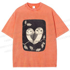 Unisex Cute Owls in Love Printed Washed Tee