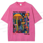 Unisex Yayoi Kusama Mushrooms Printed Washed Tee