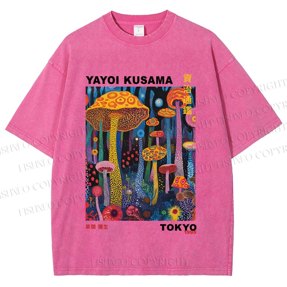 Unisex Yayoi Kusama Mushrooms Printed Washed Tee