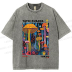 Unisex Yayoi Kusama Mushrooms Printed Washed Tee