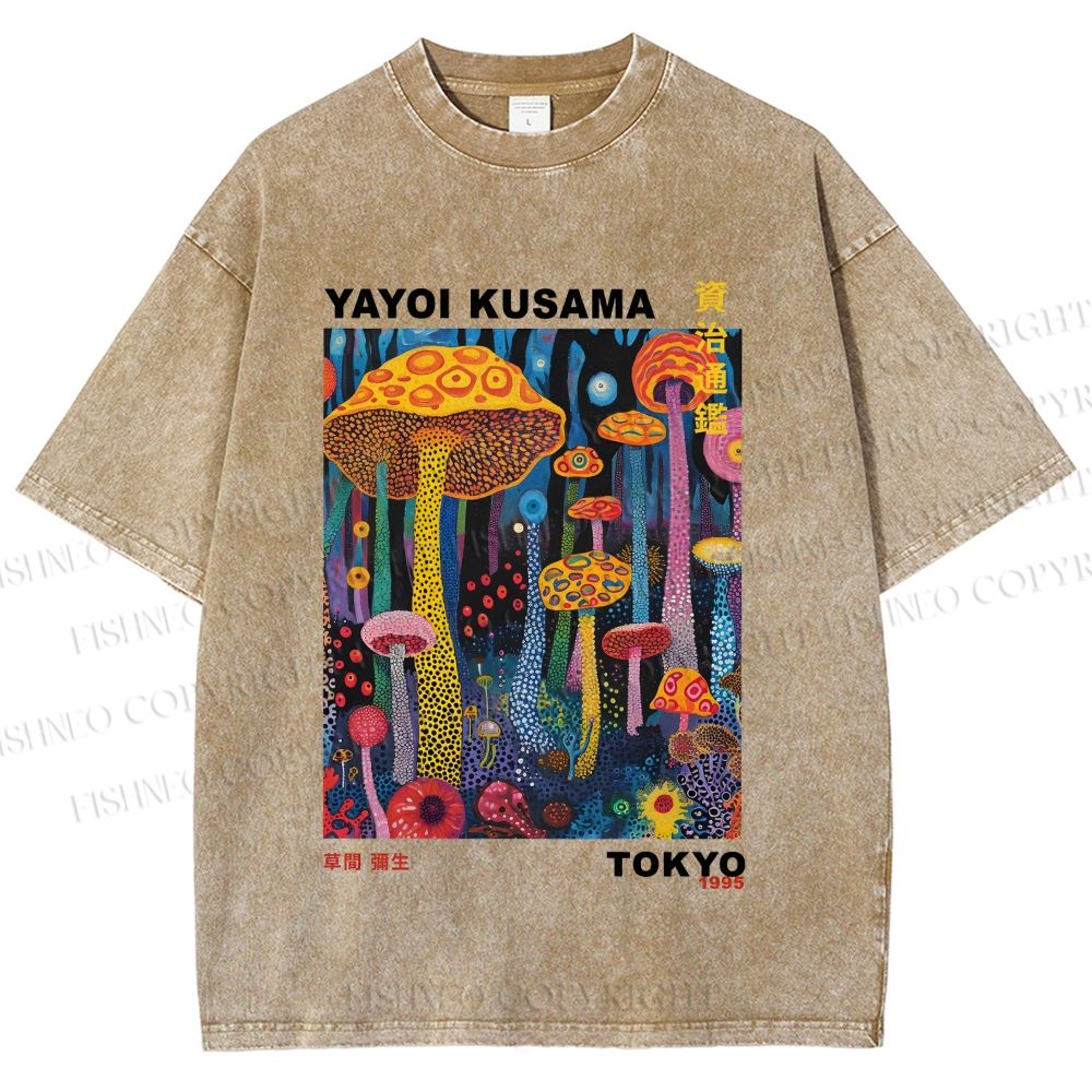 Unisex Yayoi Kusama Mushrooms Printed Washed Tee