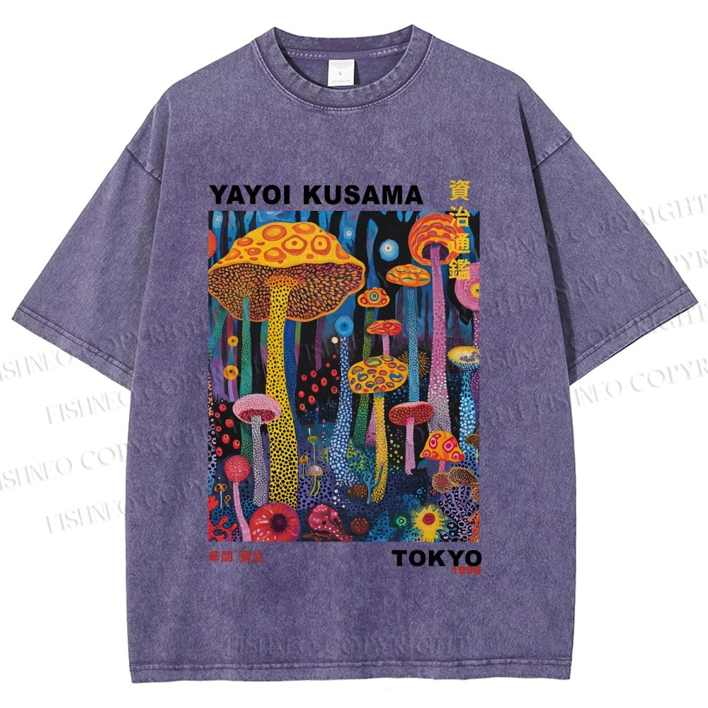 Unisex Yayoi Kusama Mushrooms Printed Washed Tee