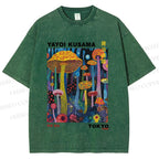 Unisex Yayoi Kusama Mushrooms Printed Washed Tee