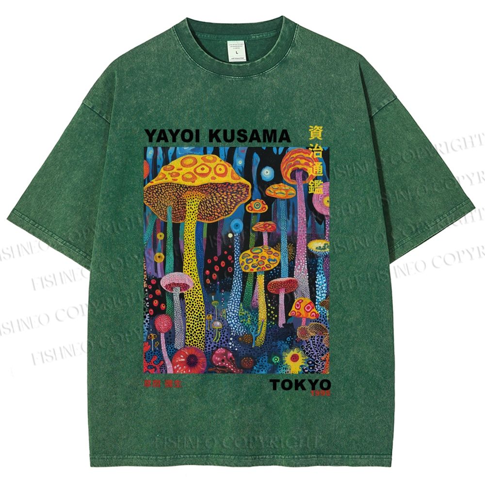 Unisex Yayoi Kusama Mushrooms Printed Washed Tee