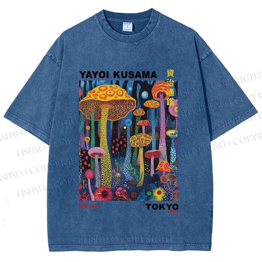 Unisex Yayoi Kusama Mushrooms Printed Washed Tee