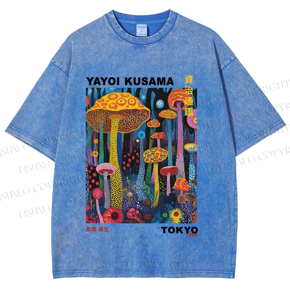 Unisex Yayoi Kusama Mushrooms Printed Washed Tee