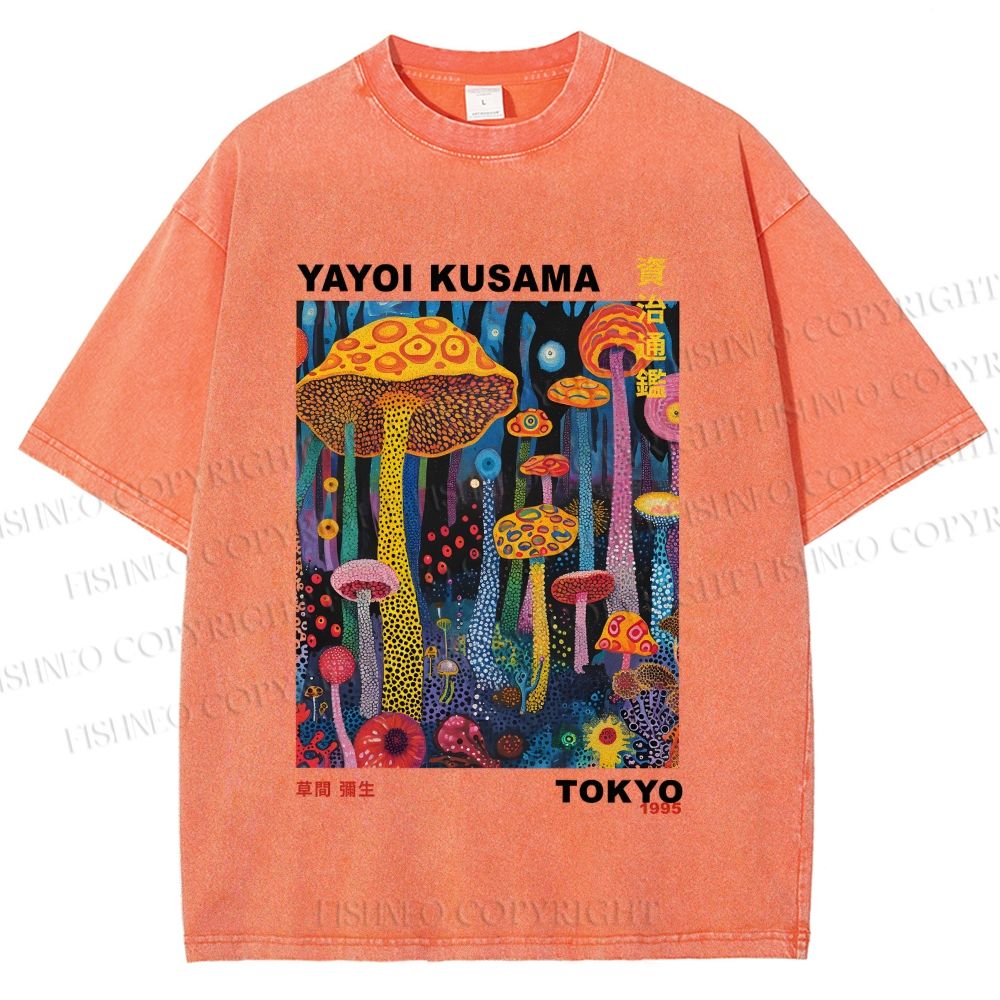 Unisex Yayoi Kusama Mushrooms Printed Washed Tee