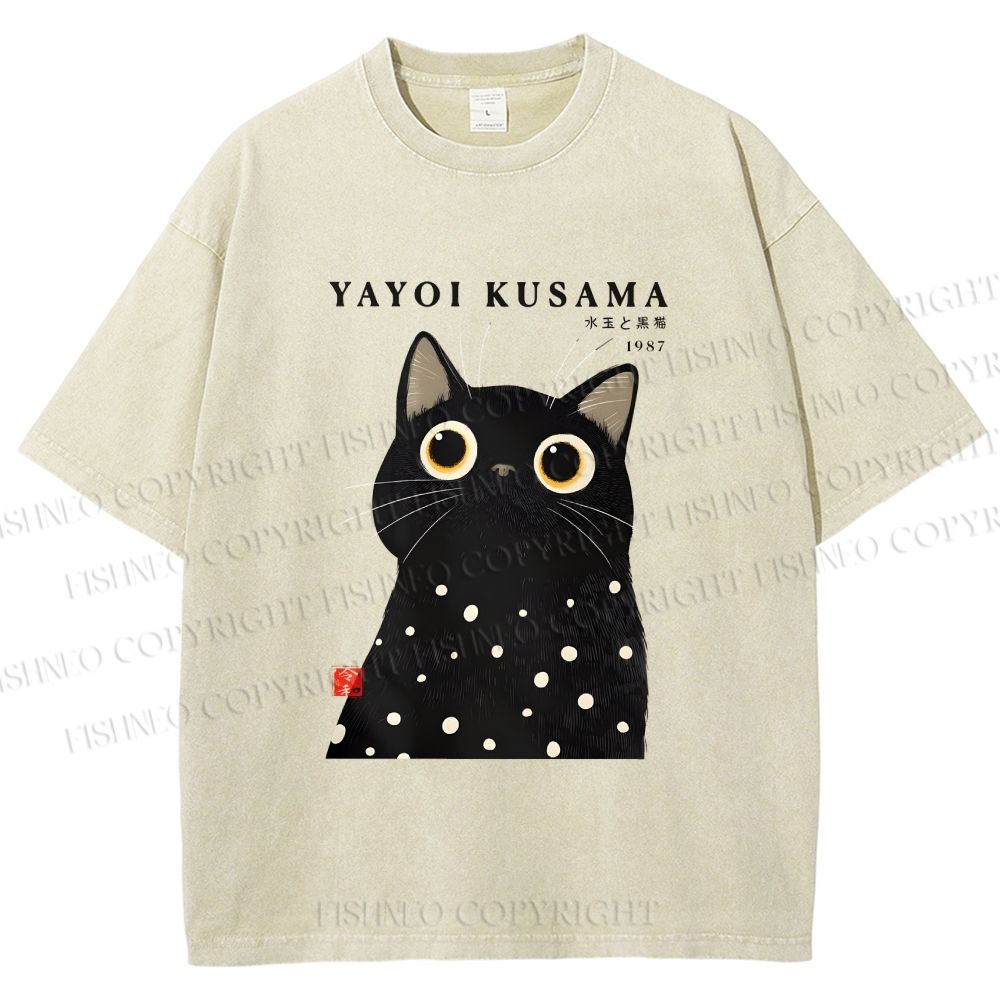 Unisex Yayoi Kusama Polka Dot Cat Printed Washed Tee