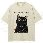 Unisex Yayoi Kusama Polka Dot Cat Printed Washed Tee