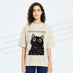 Unisex Yayoi Kusama Polka Dot Cat Printed Washed Tee