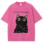 Unisex Yayoi Kusama Polka Dot Cat Printed Washed Tee