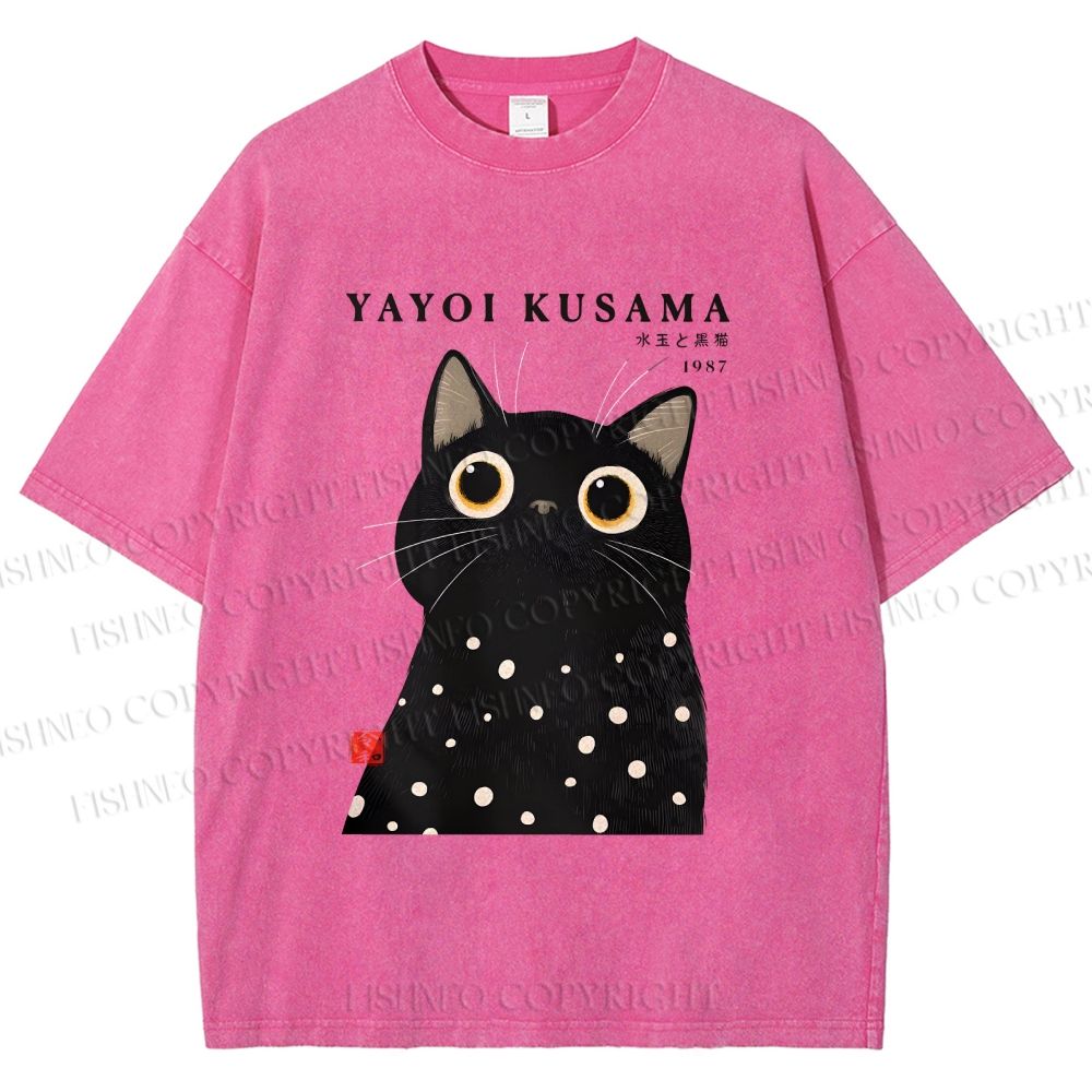 Unisex Yayoi Kusama Polka Dot Cat Printed Washed Tee
